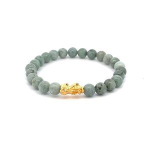 18K Gold Piyao Pixiu Dragon Lucky Charm Bracelet Gemstones Natural Burmese Jade